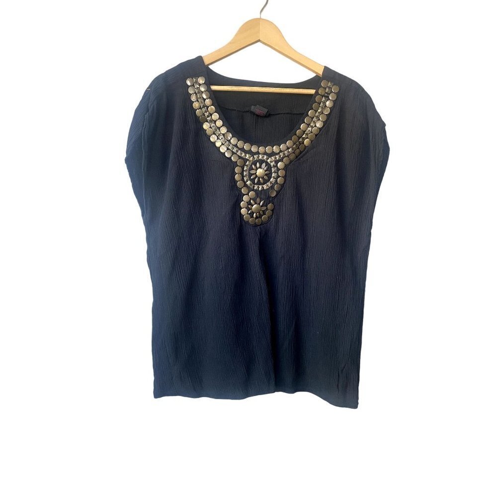 Torrid Top Plus Size 3X Embellished Regal Egyptian Pharoah Cotton Gold Black
